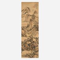 Attributed to Qi Zhijia (Chinese circa 1595-1670) 或祁豸佳(盒子墨书) Travelers in a Mountainous Landscape ?????