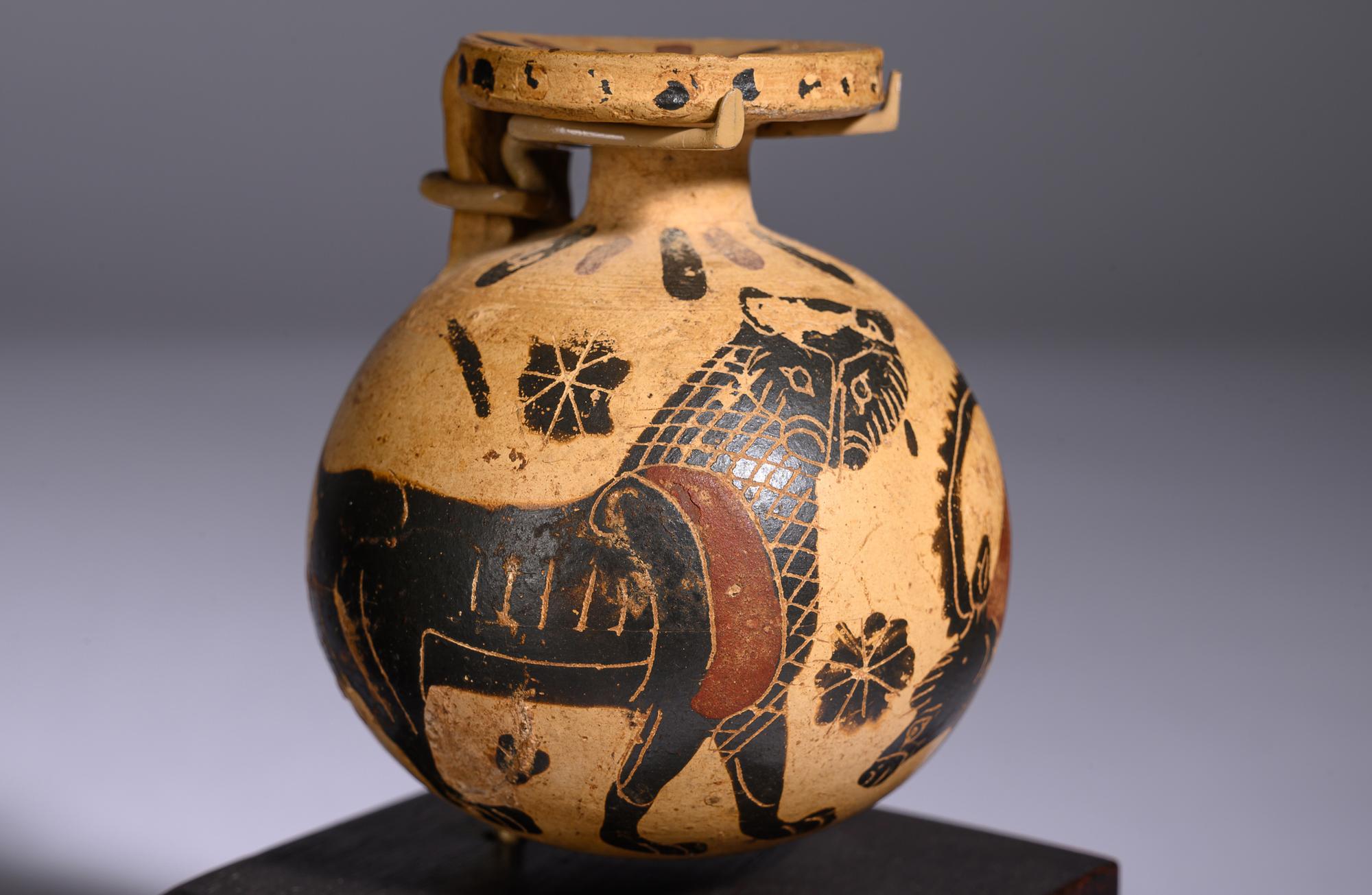 Two Corinthian Black-Figured Vessels: An Aryballos and An Alabastron