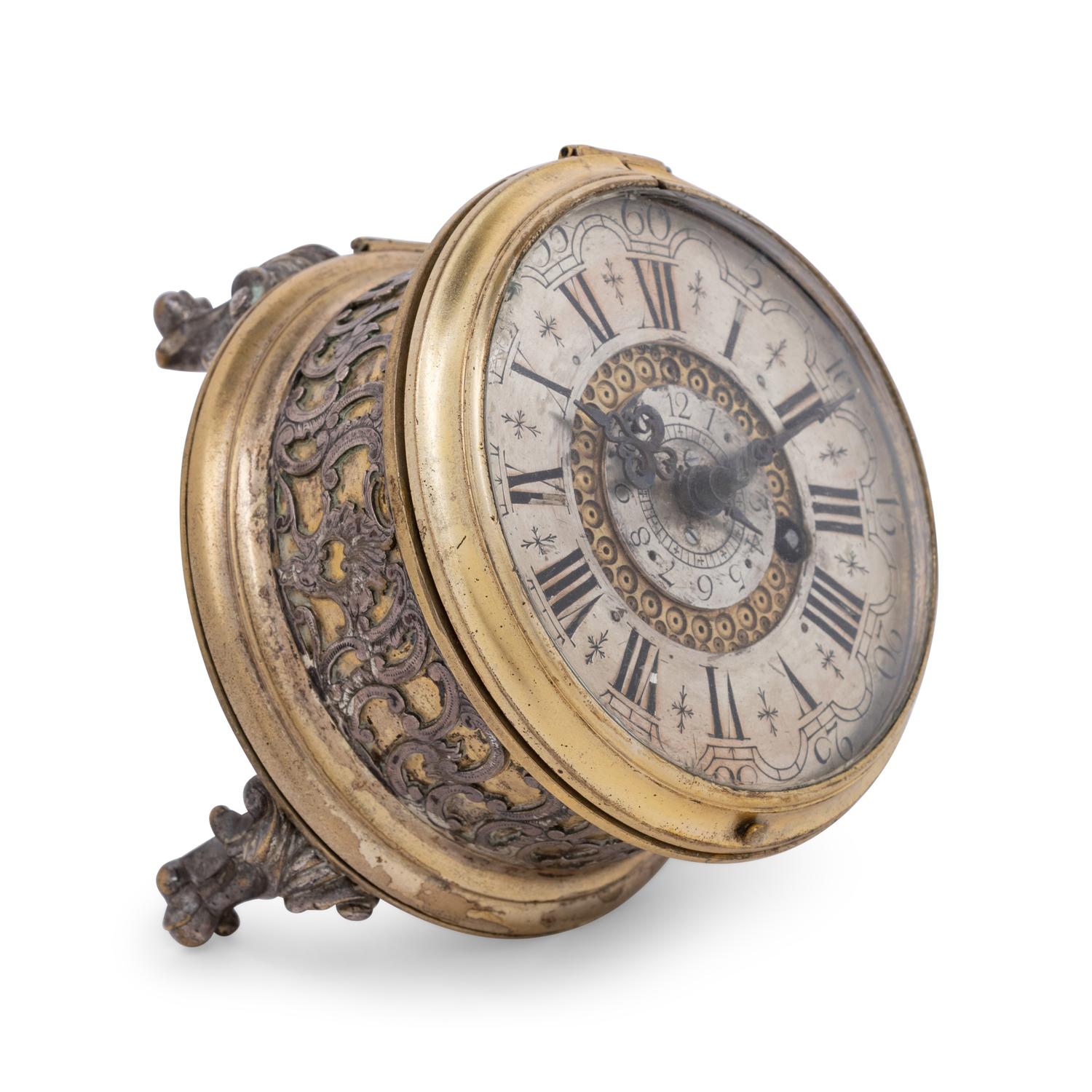 A German Gilt Metal and Silvered Brass Table Clock