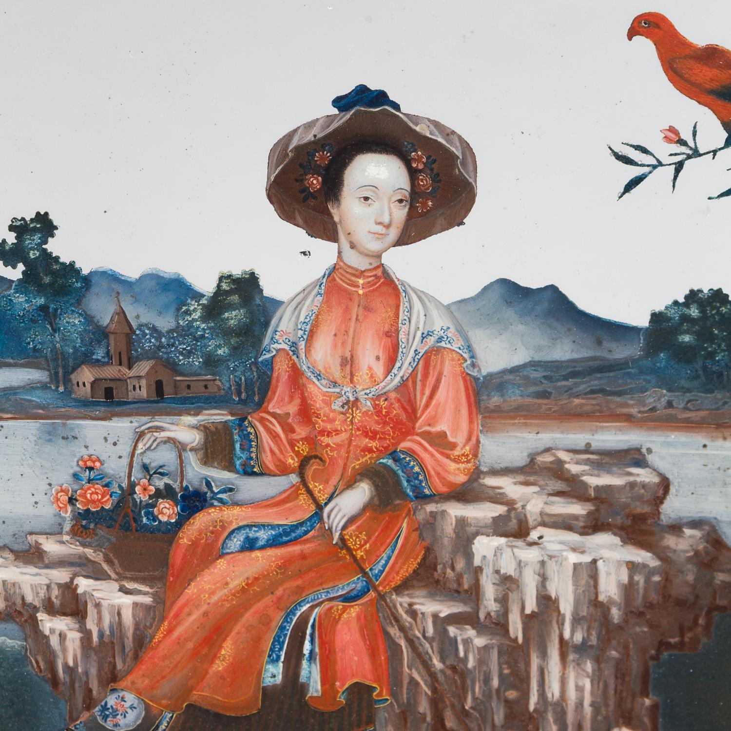 A Chinese Export Reverse Painted Glass Mirror — QIANLONG PERIOD (1735-1796)