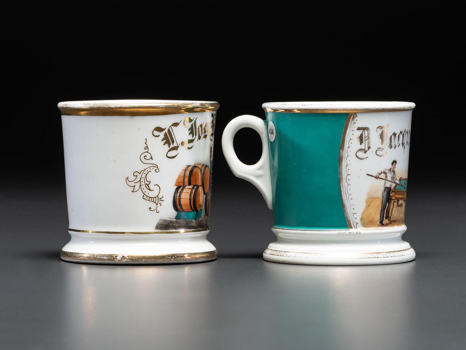 Two Porcelain Shaving Mugs of Recreational Interest