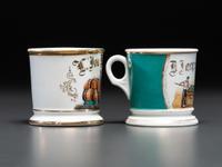 Two Porcelain Shaving Mugs of Recreational Interest
