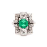 ART DECO, EMERALD AND DIAMOND RING