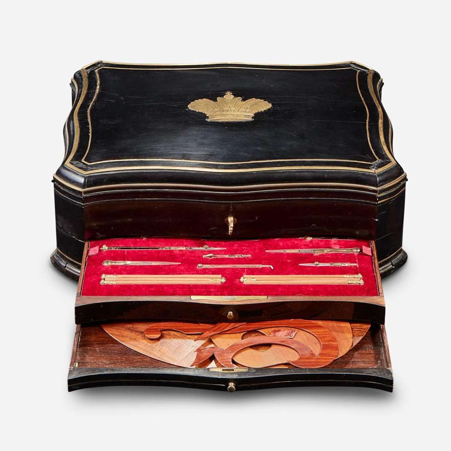 A Napoleon III Brass Inlaid Ebonized Wood Artist’s Box* Alphonse Giroux et Cie, Paris, late 19th century