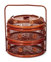 Two Chinese Lacquered Wood and Bamboo Food Baskets