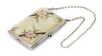 An American Guilloche Enamel and Silver Compact, , the case decorated with yellow guilloche enamel with painted leaves and flowers, hav