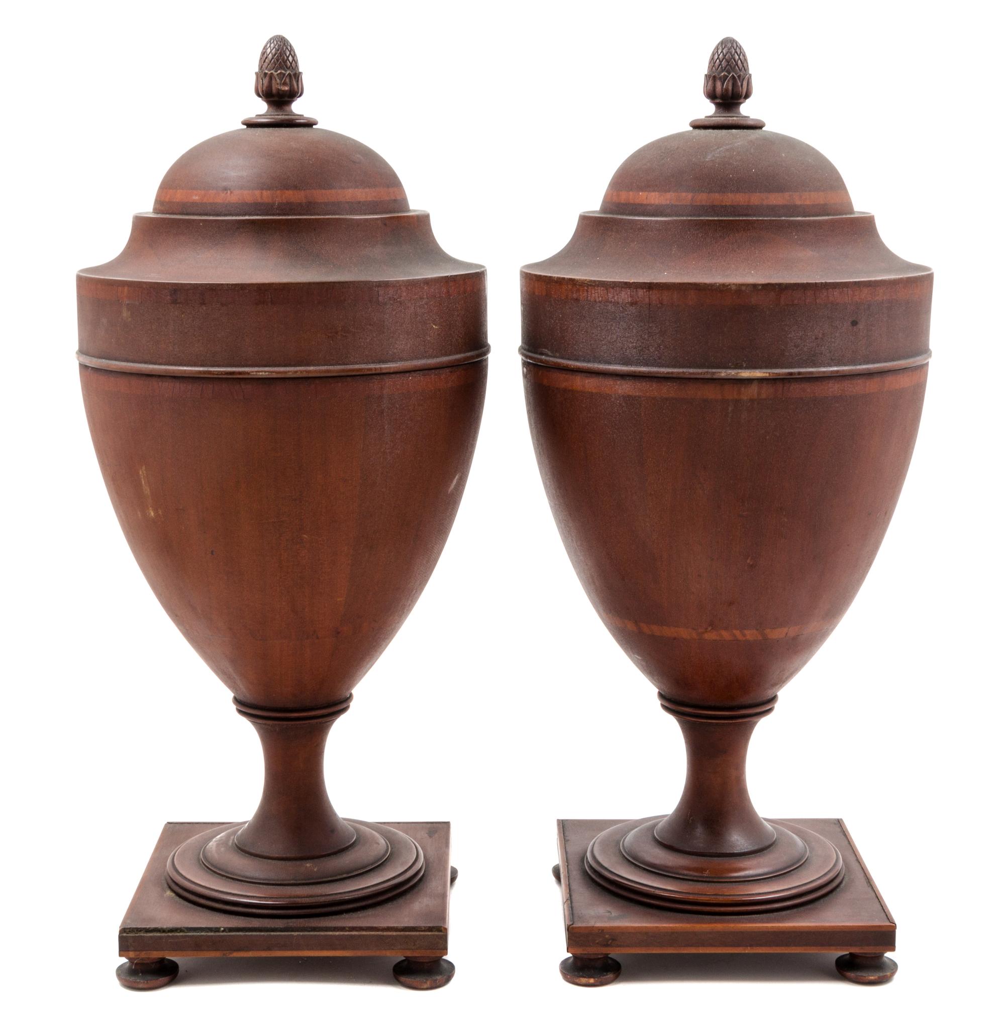 A Pair of George III Style Mahagany Cutlery Urns Height 26 inches.