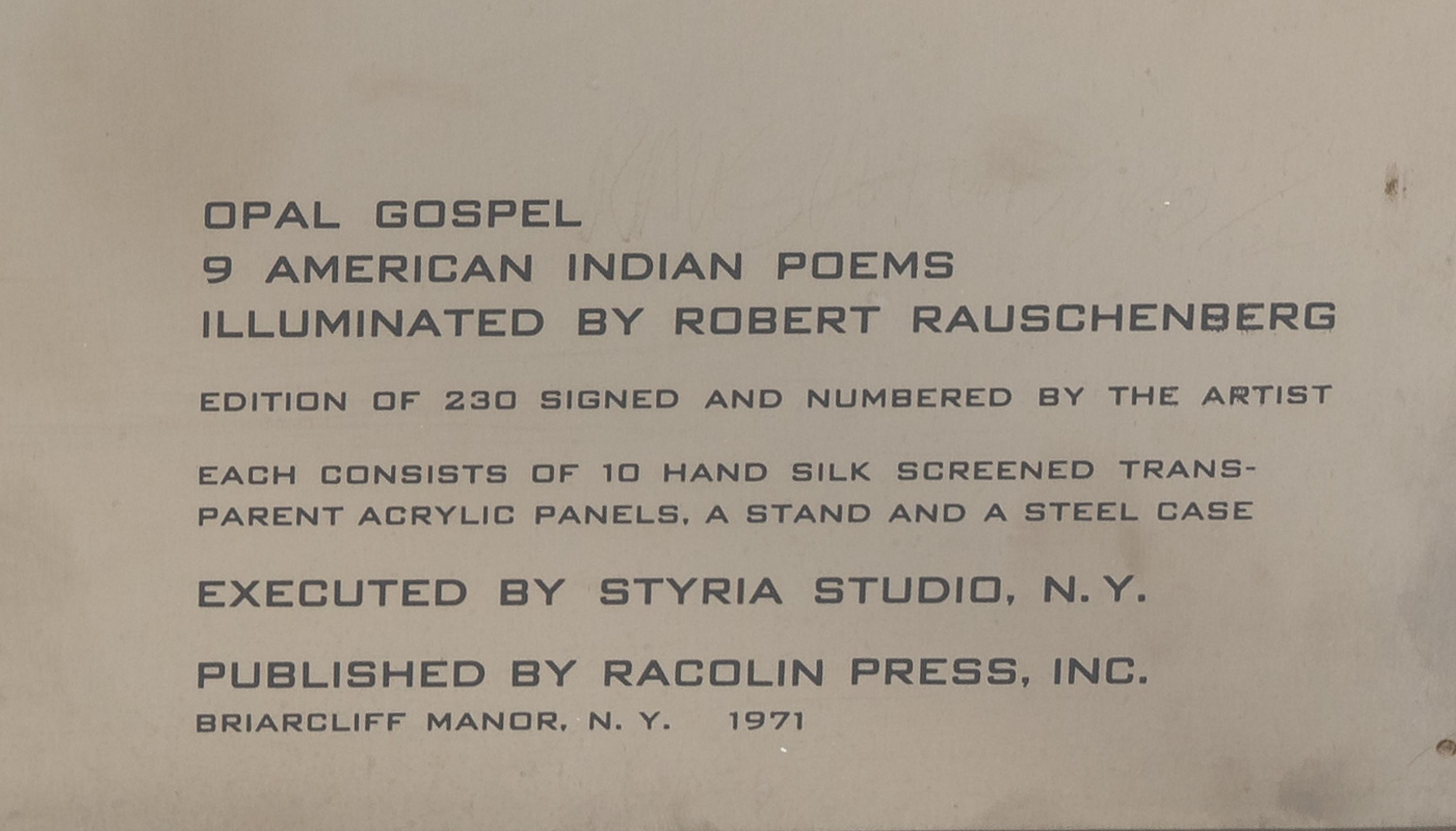 Opal Gospel (complete set of ten screenprints in colors on movable acrylic panels with the original Lucite base and screenprinted stainless steel cover), 1971