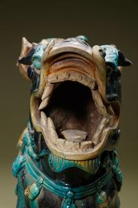 A Turquoise, Blue and Yellow Glazed Tilewoks 'Lion' Stand