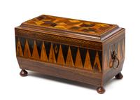 An English Parquetry Tea Caddy Height 7 x width 12 inches. — 19TH CENTURY