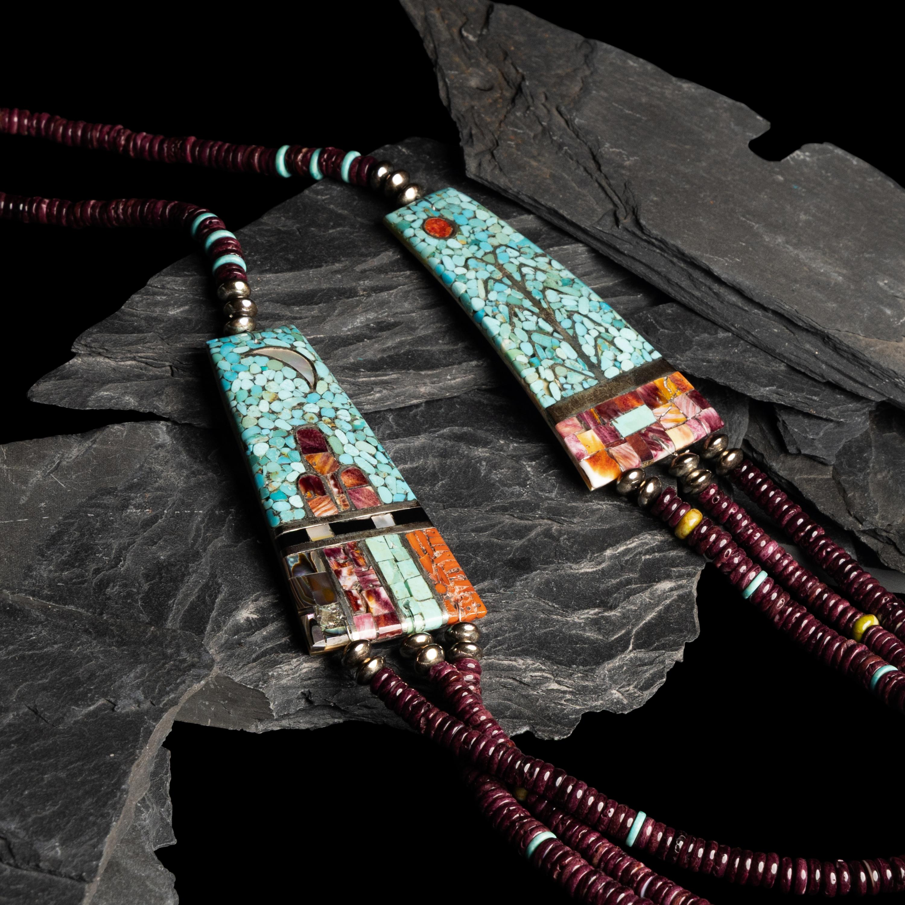 Mary Coriz Lovato (Kewa, 1936-2024) — Multi-strand Spiny Oyster Necklace, with Mosaic Inlay Accents, 2013