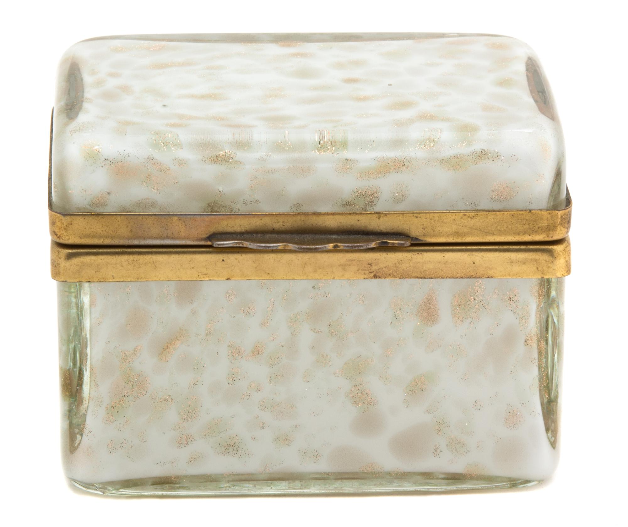 A French Gilt Bronze Encased Art Glass Box Height 3 x width 4 x depth 3 inches. — 20TH CENTURY