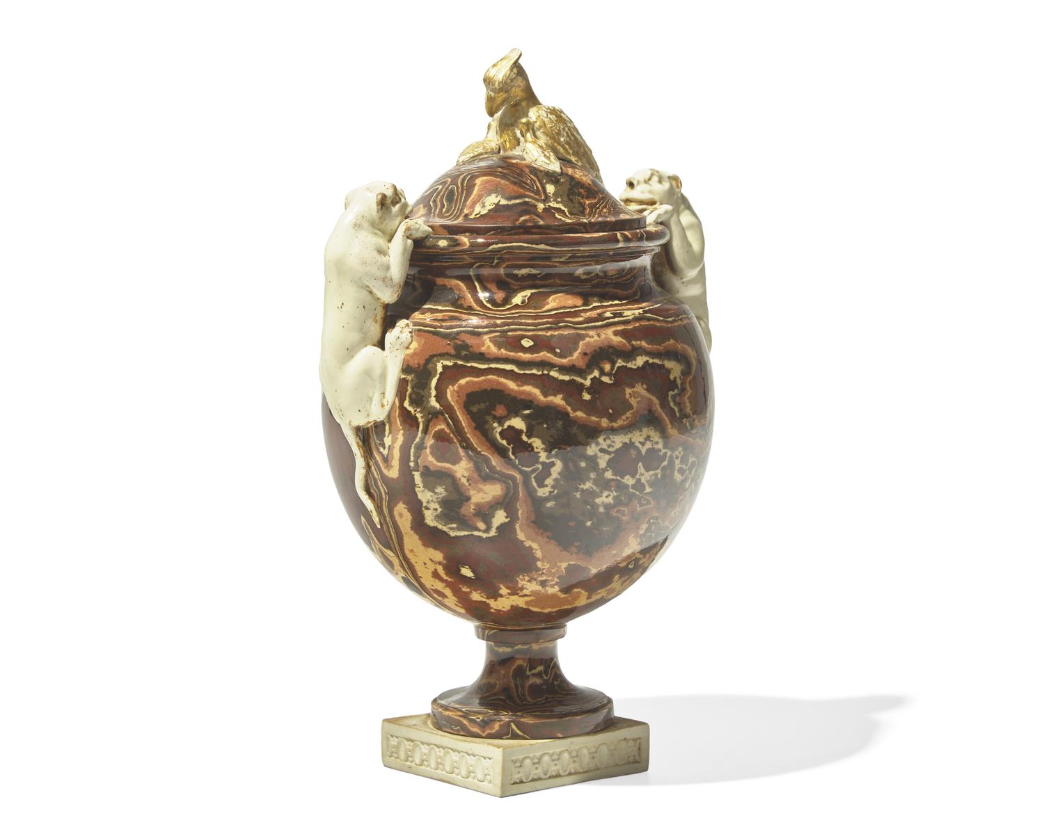 A Wedgwood and Bentley Agateware Vase and Cover