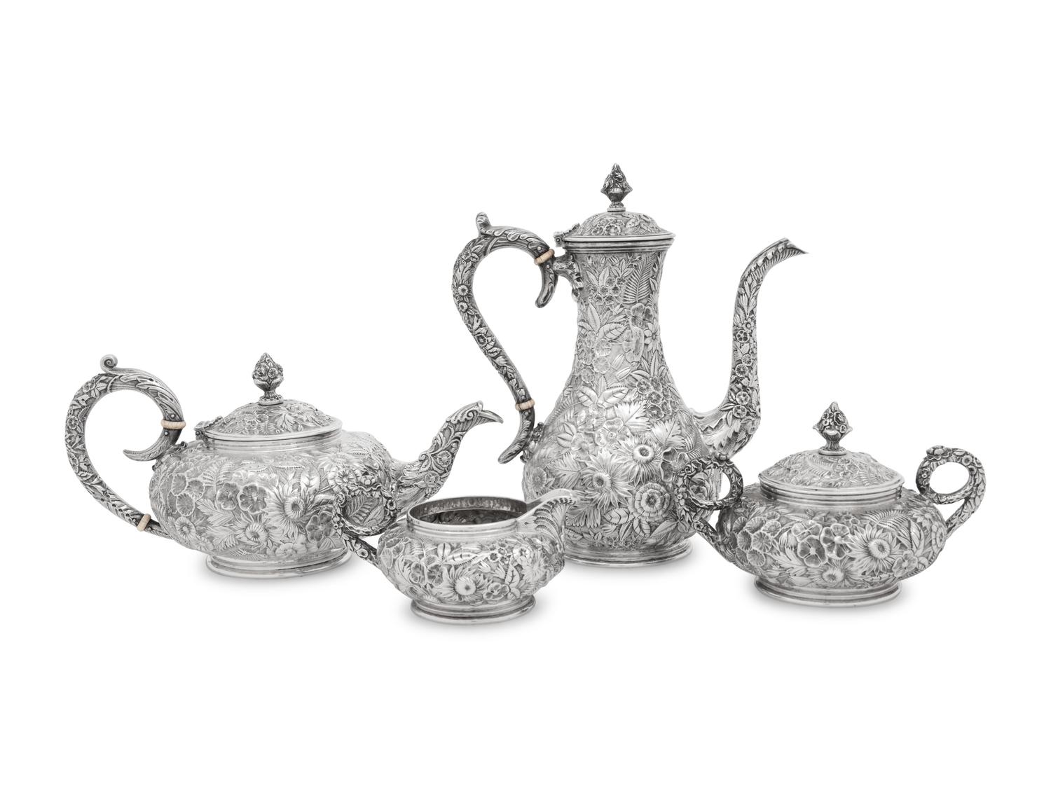 An S. Kirk and Son Repoussé Silver Four-Piece Tea and Coffee Service