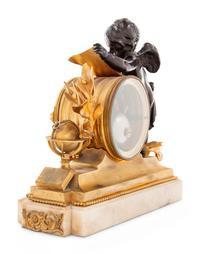 A Louis XVI Style Gilt and Patinated Bronze and Marble Mantel Clock
