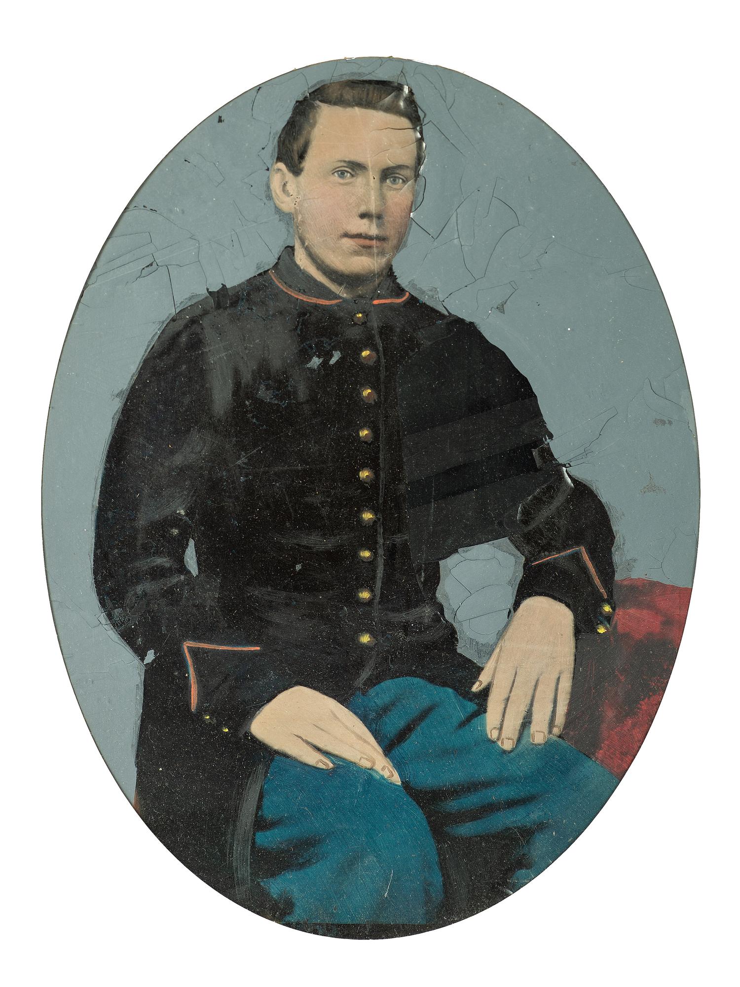 [CIVIL WAR] Private-purchase kepi and painted tintype, identified to Henry McCuen, Company D, 14th NY Heavy Artillery.