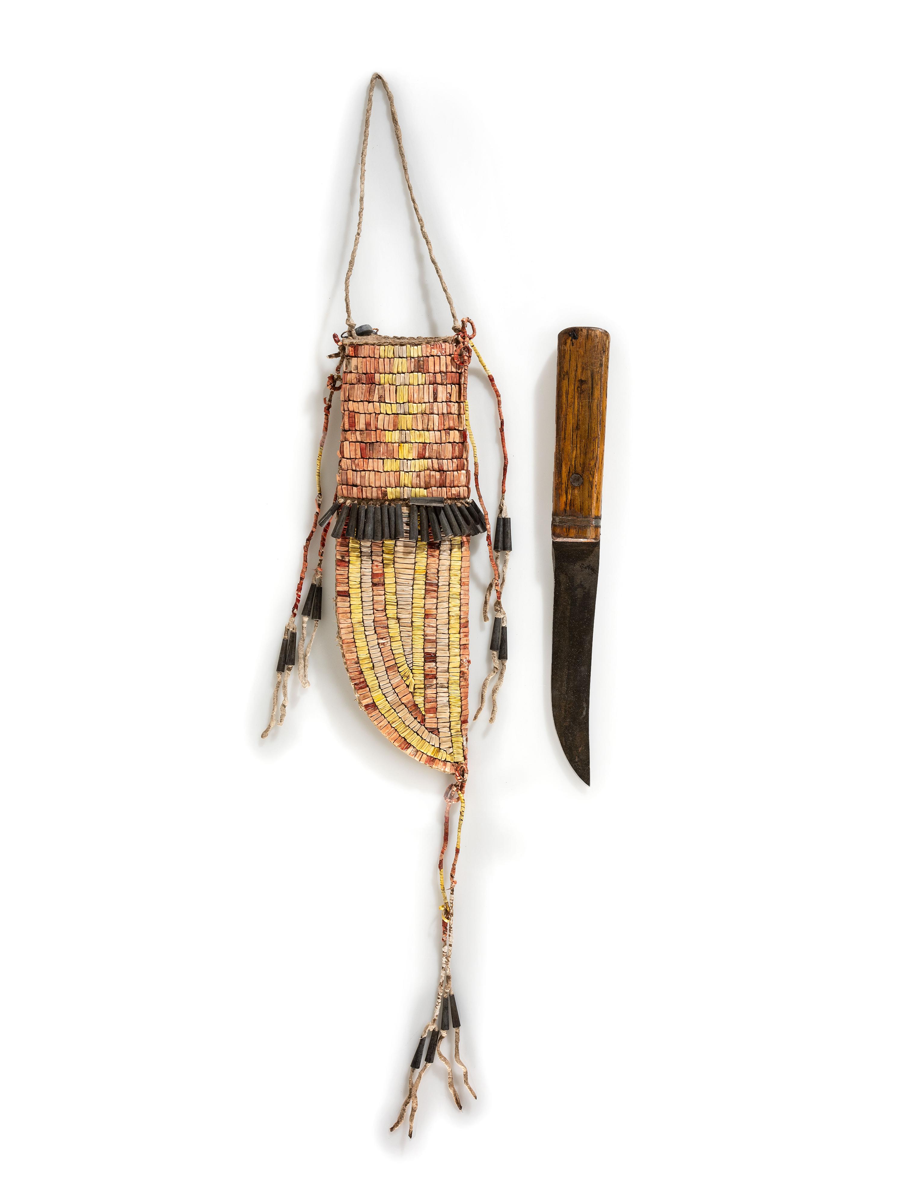 Sioux Quilled Buffalo Hide Knife Sheath, with Knife