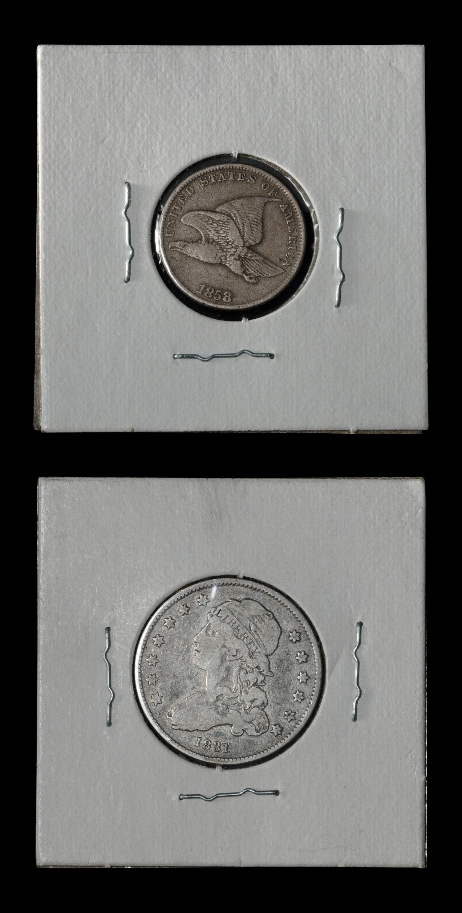 An 1831 Capped Bust 25c and an 1858 Flying Eagle 1c Coin
