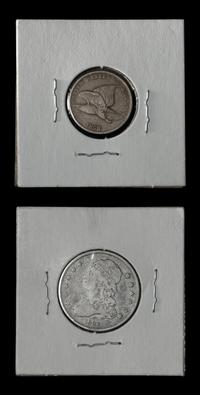 An 1831 Capped Bust 25c and an 1858 Flying Eagle 1c Coin
