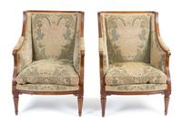 A Pair of Louis XVI Walnut Bergeres Height 36 inches. — 18TH CENTURY, BOTH STAMPED GREFFIER