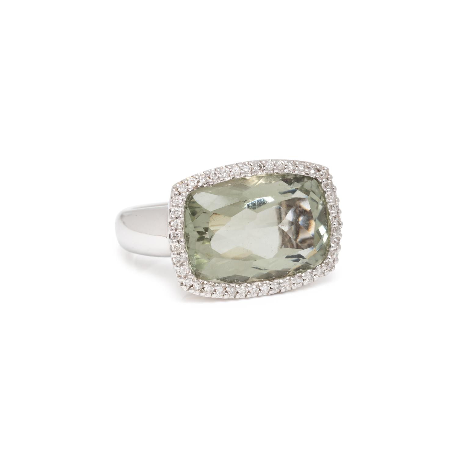 GREEN QUARTZ AND DIAMOND RING
