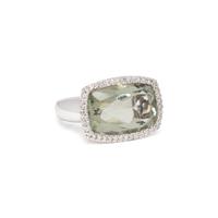 GREEN QUARTZ AND DIAMOND RING