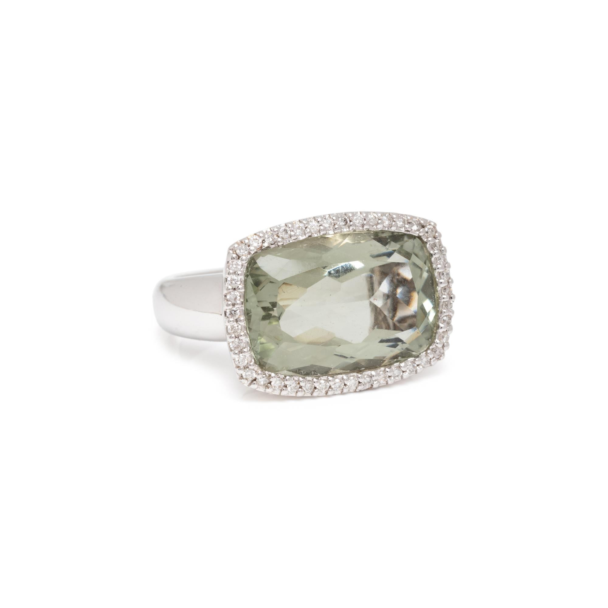 GREEN QUARTZ AND DIAMOND RING