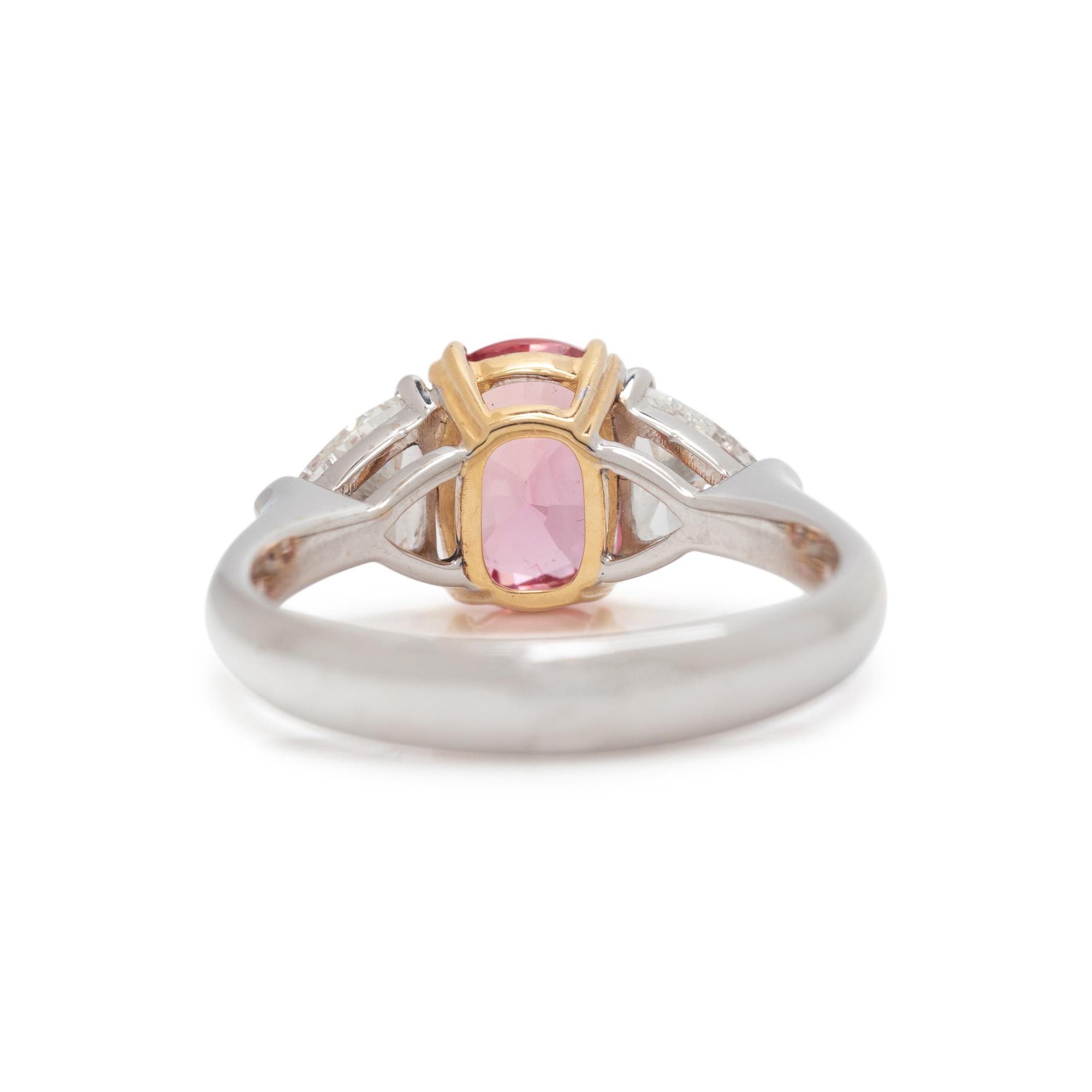 BROWNISH ORANGE-PINK SAPPHIRE AND DIAMOND RING