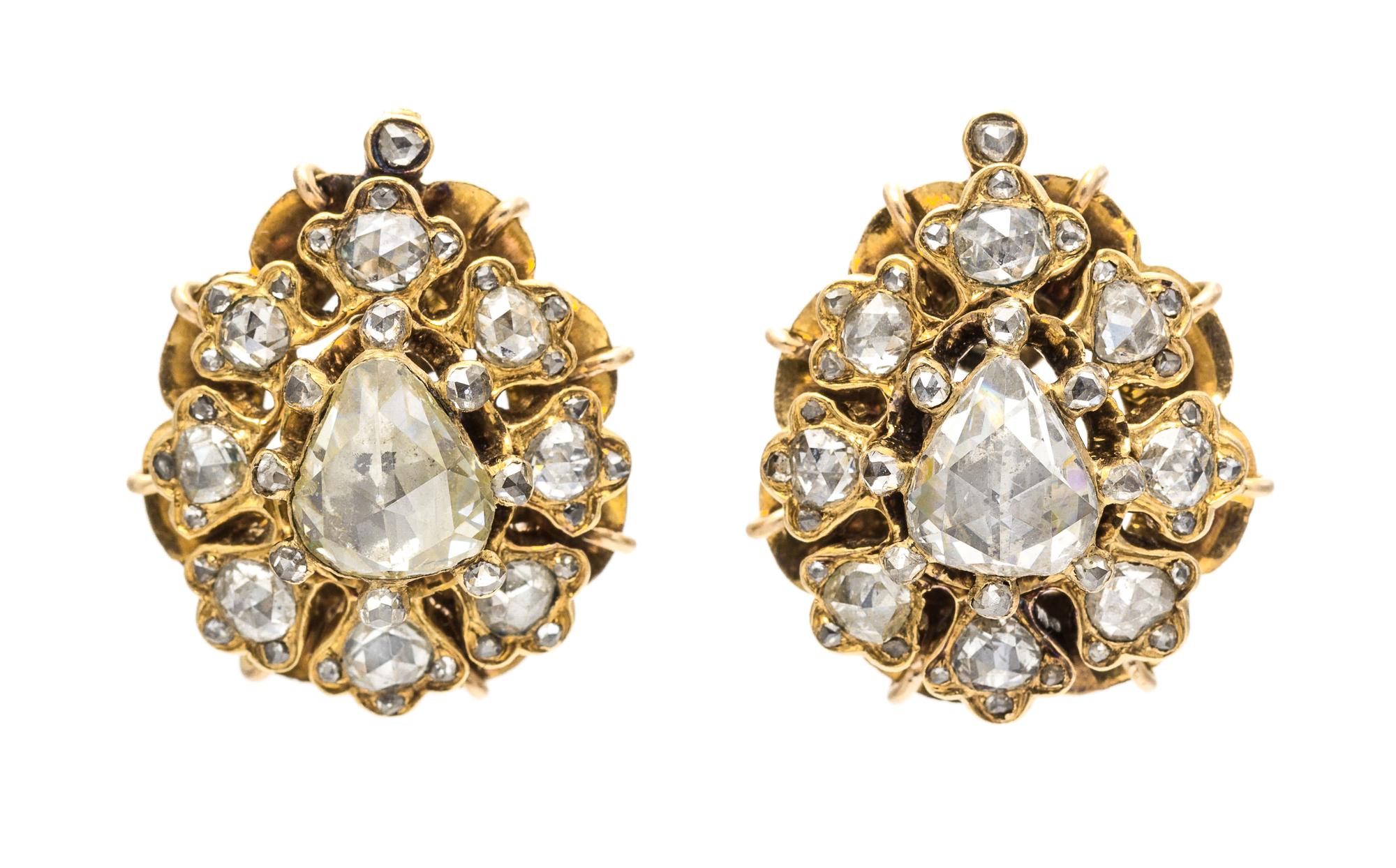 A Fine Pair of Gold and Rose Cut Diamond Earrings, Circa 1890, 10.30 dwts.