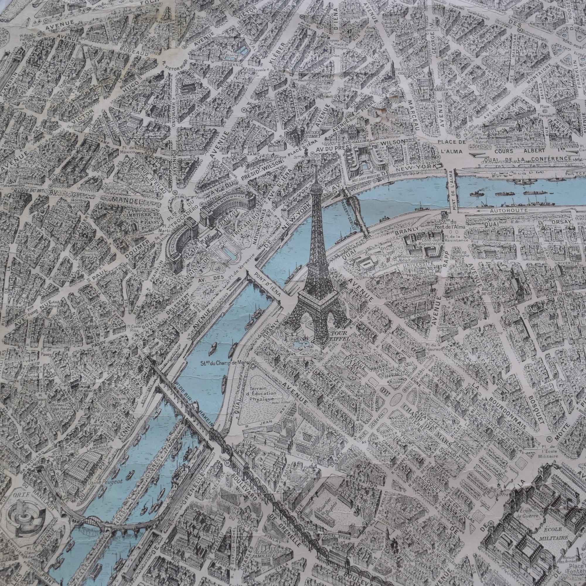 A Blondel La Rougery Map of Paris, after Georges Peltier 85" W x 78" D — France, 1966
