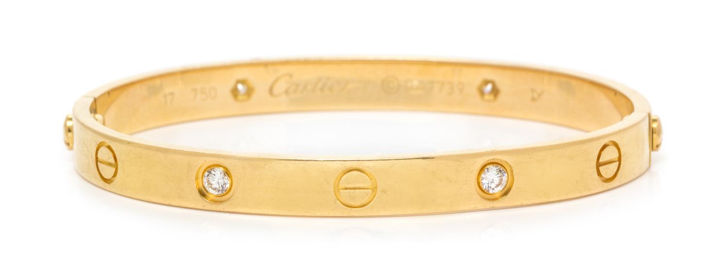 An 18 Karat Yellow Gold and Diamond 'Love' Bracelet, Cartier, 20.30 dwts.