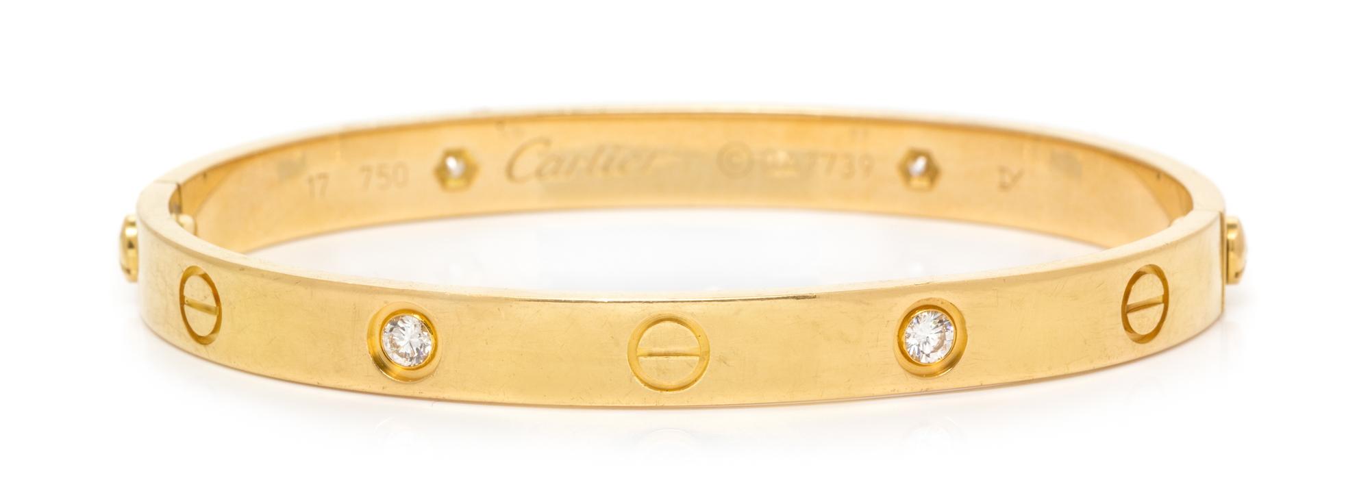 An 18 Karat Yellow Gold and Diamond 'Love' Bracelet, Cartier, 20.30 dwts.