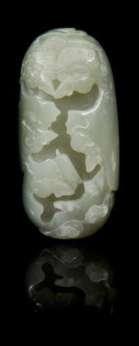 A Carved Jade Toggle Length 3 1/4 inches.