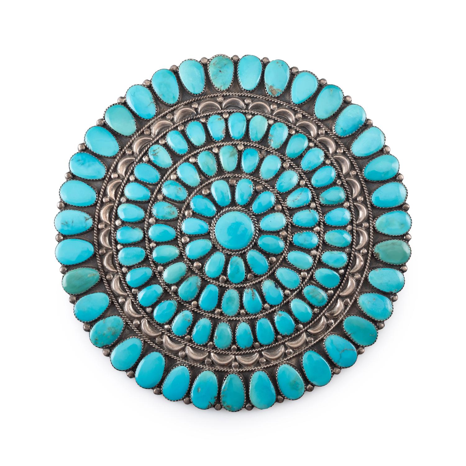 Extra Large Navajo or Zuni Silver and Turquoise Cluster Pin / Pendant