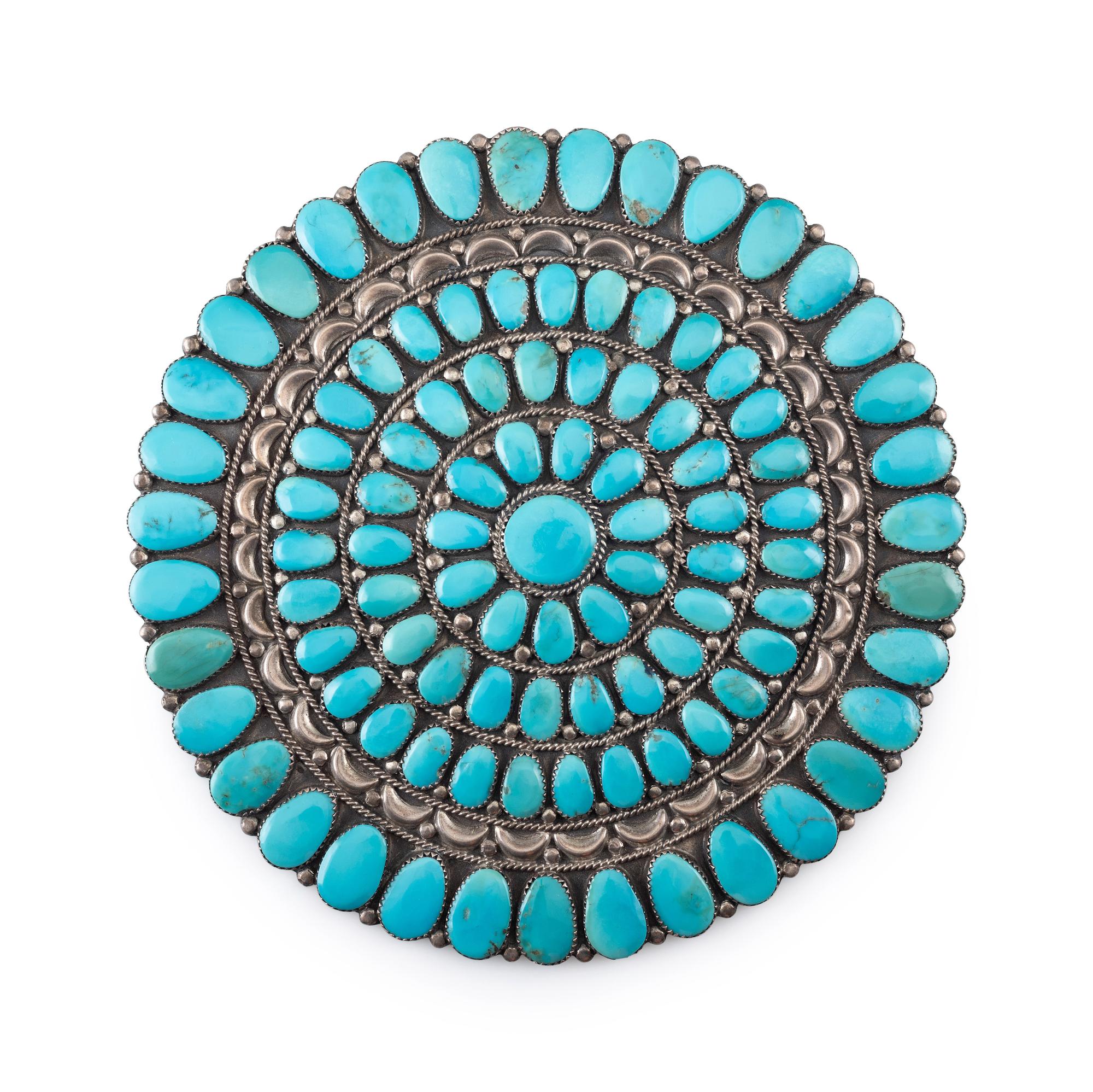 Extra Large Navajo or Zuni Silver and Turquoise Cluster Pin / Pendant