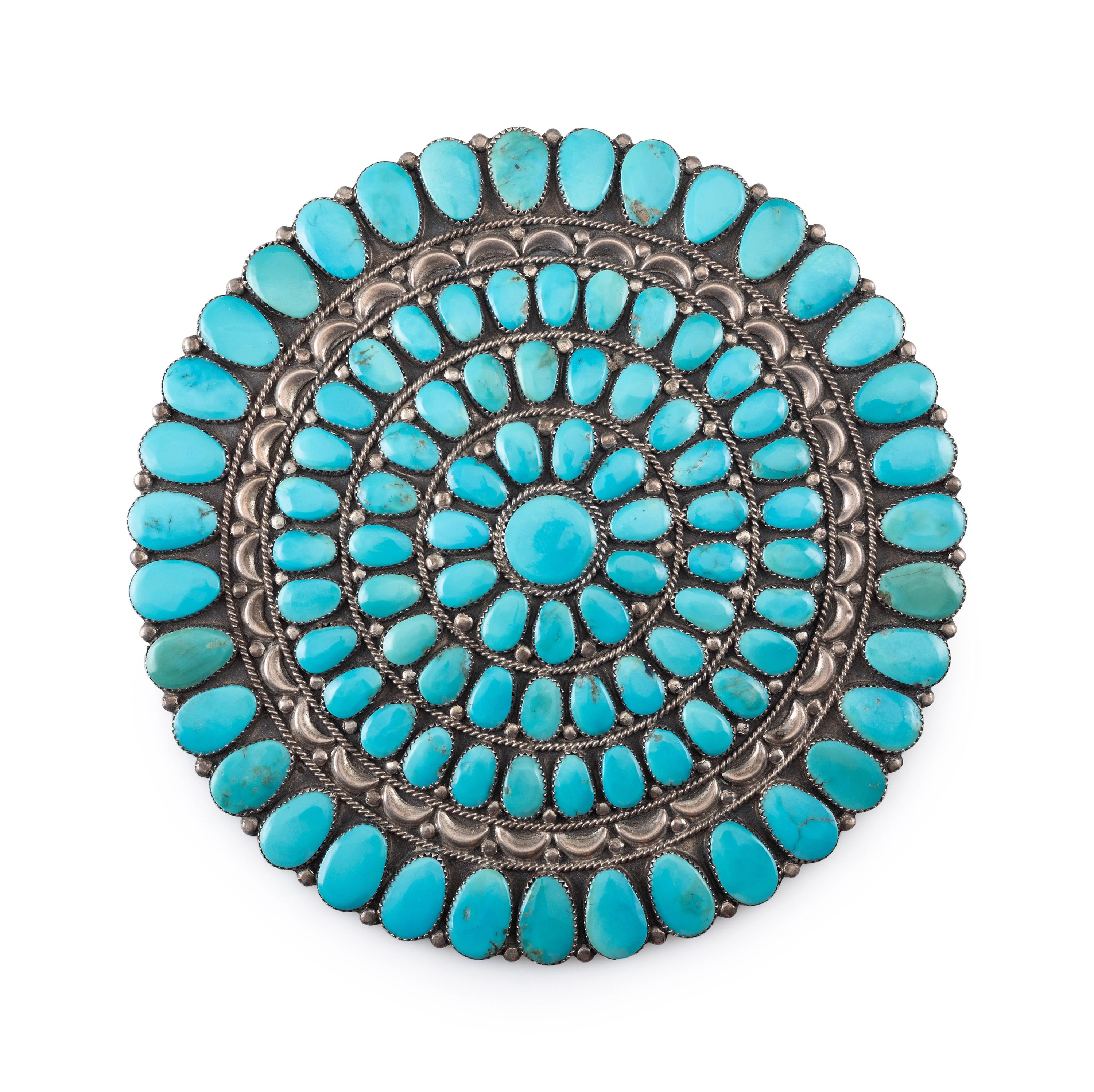 Extra Large Navajo or Zuni Silver and Turquoise Cluster Pin / Pendant
