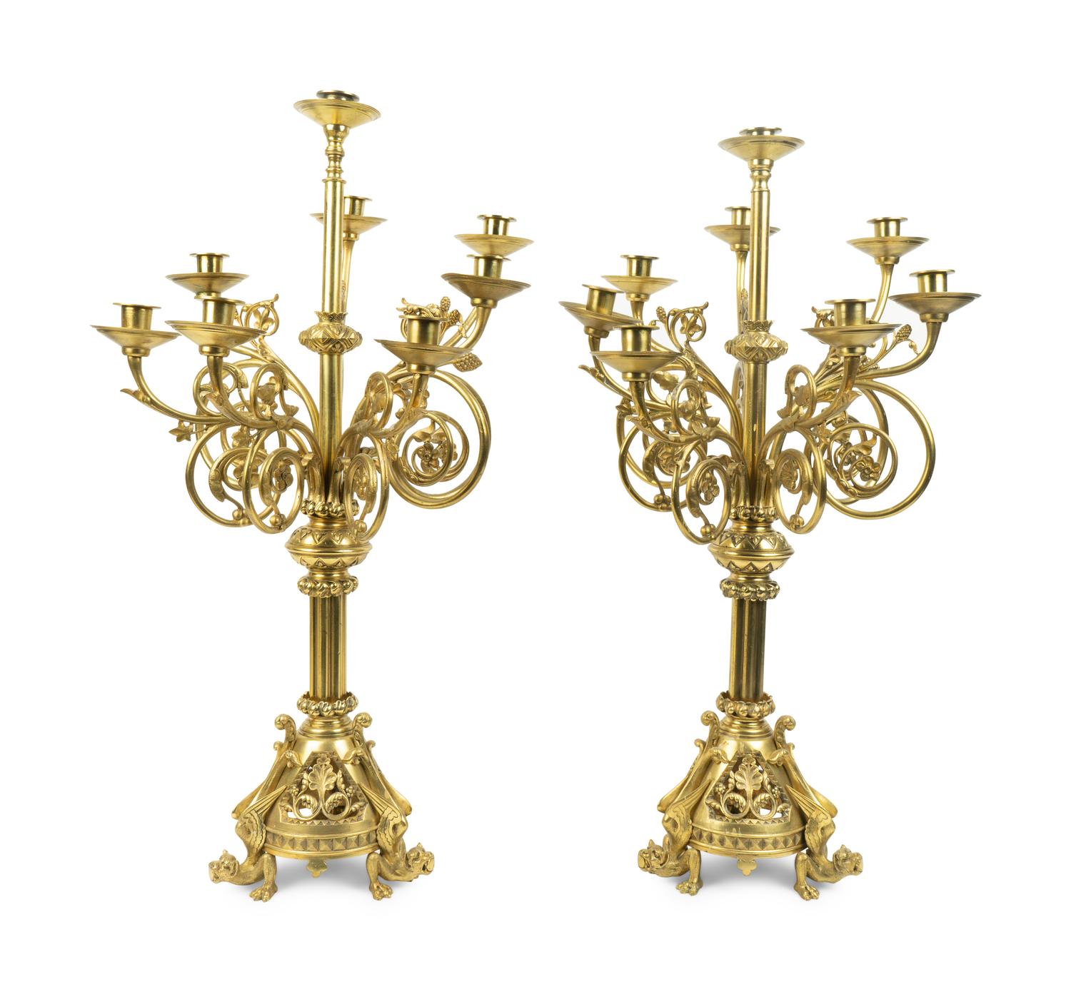 A Pair of Louis XVI Style Gilt Metal Eight-Light Candelabrum — 20TH CENTURY
