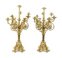 A Pair of Louis XVI Style Gilt Metal Eight-Light Candelabrum — 20TH CENTURY
