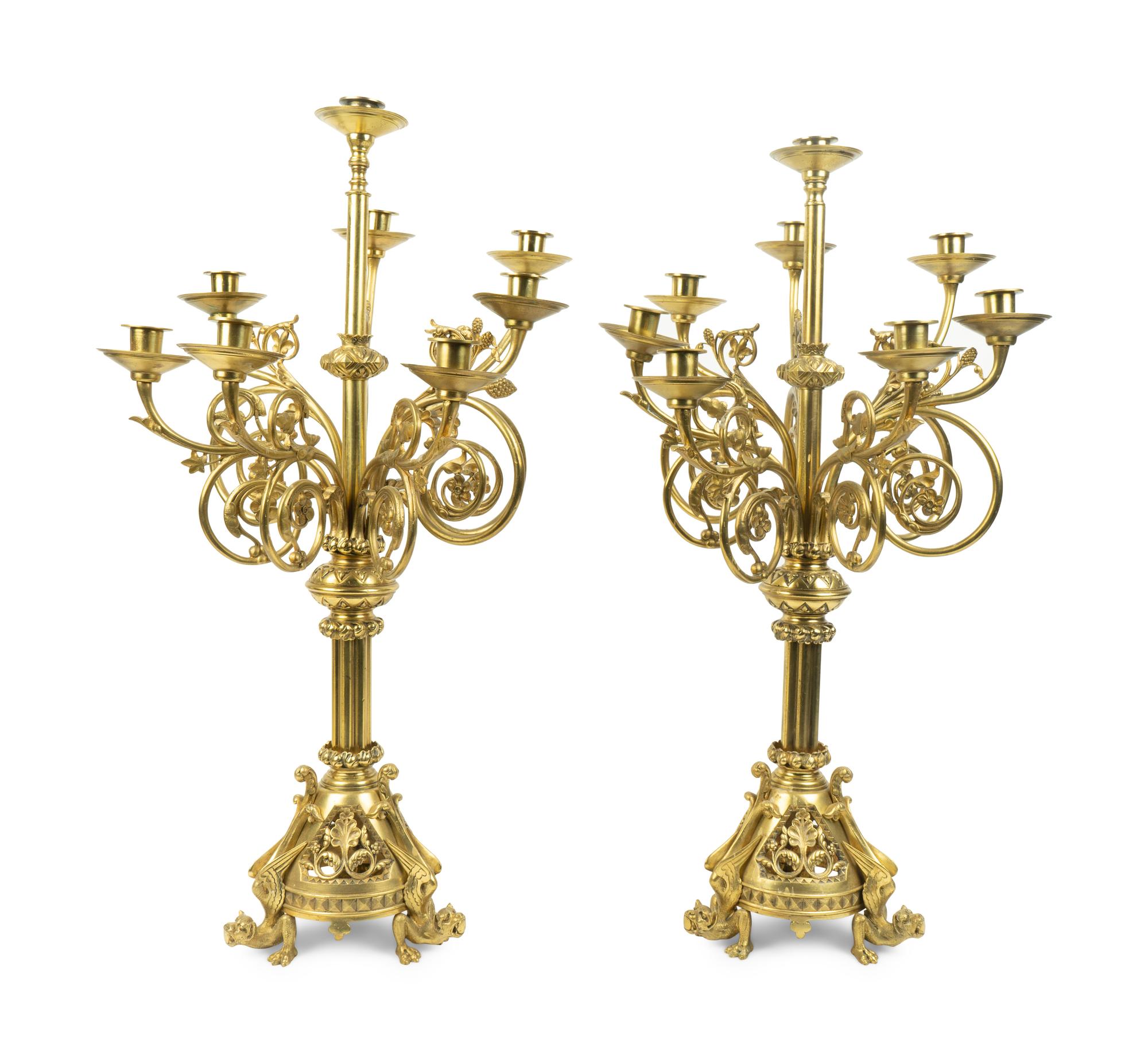 A Pair of Louis XVI Style Gilt Metal Eight-Light Candelabrum — 20TH CENTURY