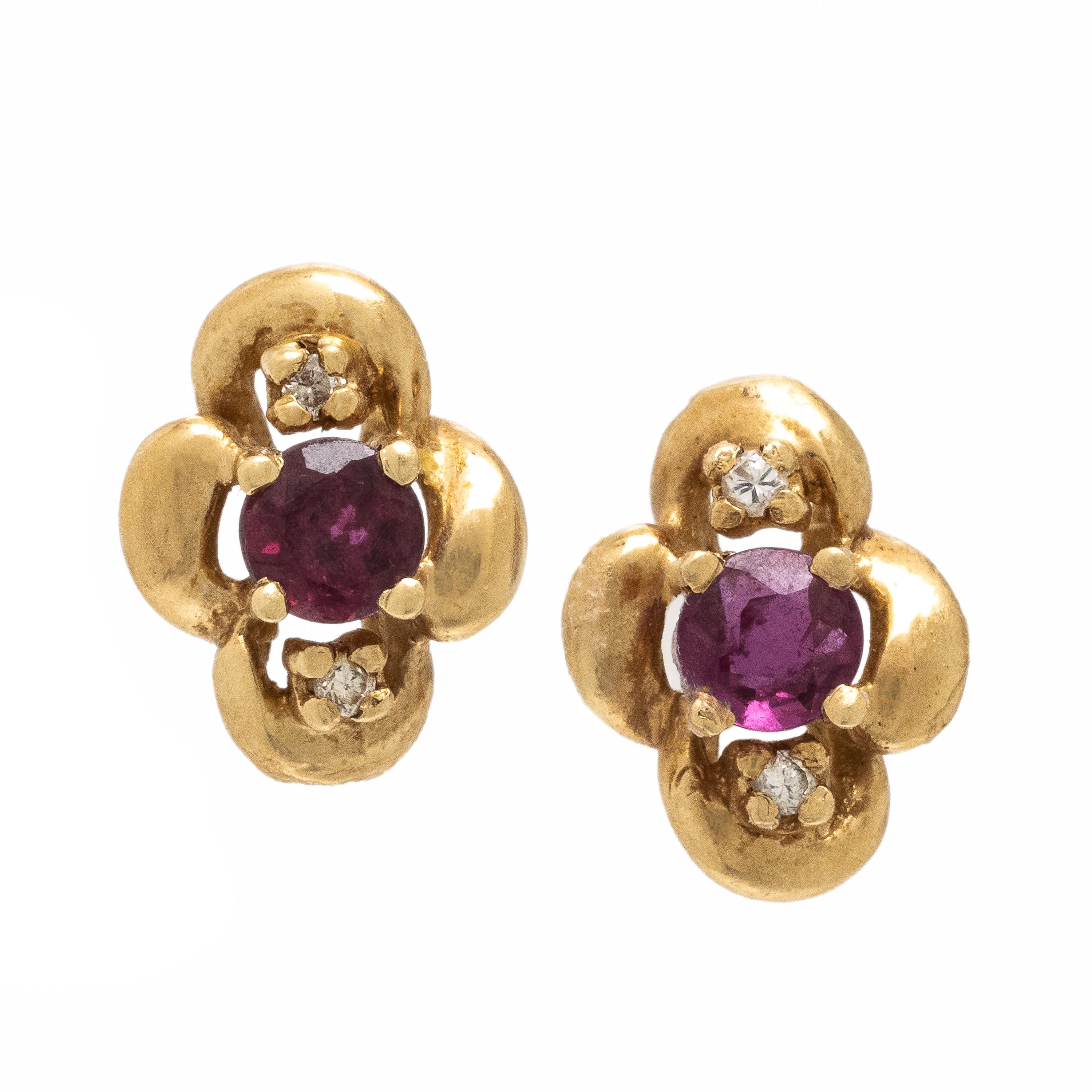 Ruby, Diamond, and Yellow Gold Earrings