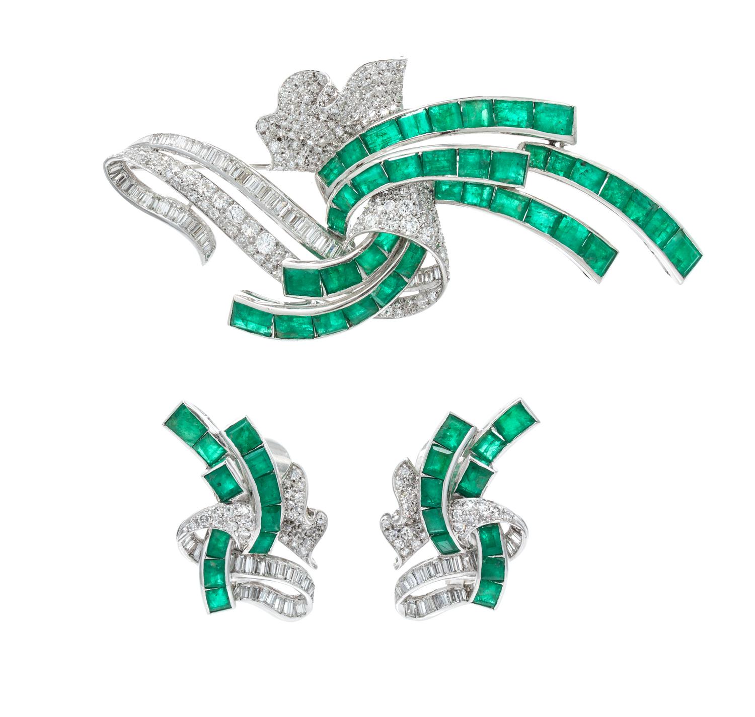 A Platinum, Emerald and Diamond Demi-Parure, 28.40 dwts.