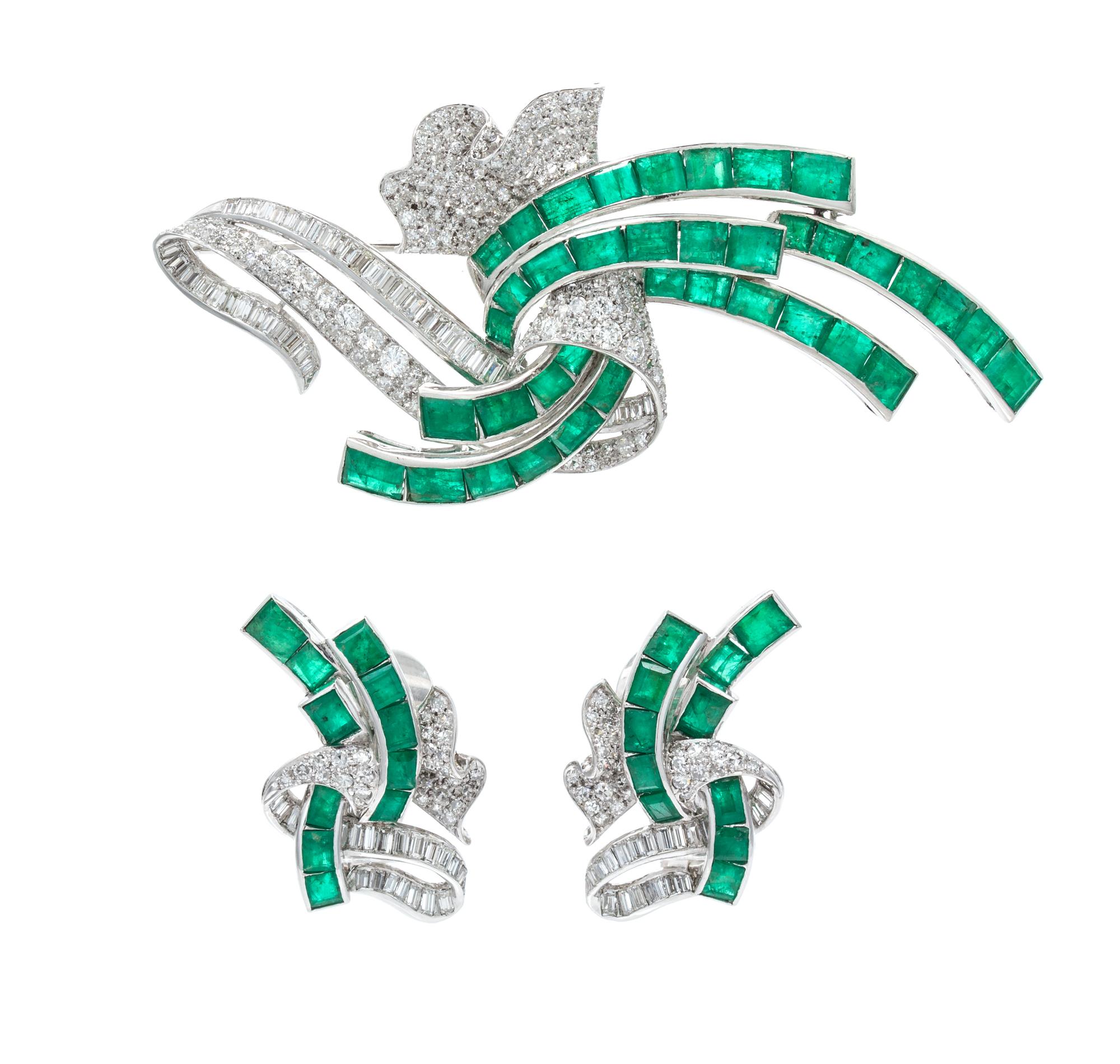 A Platinum, Emerald and Diamond Demi-Parure, 28.40 dwts.