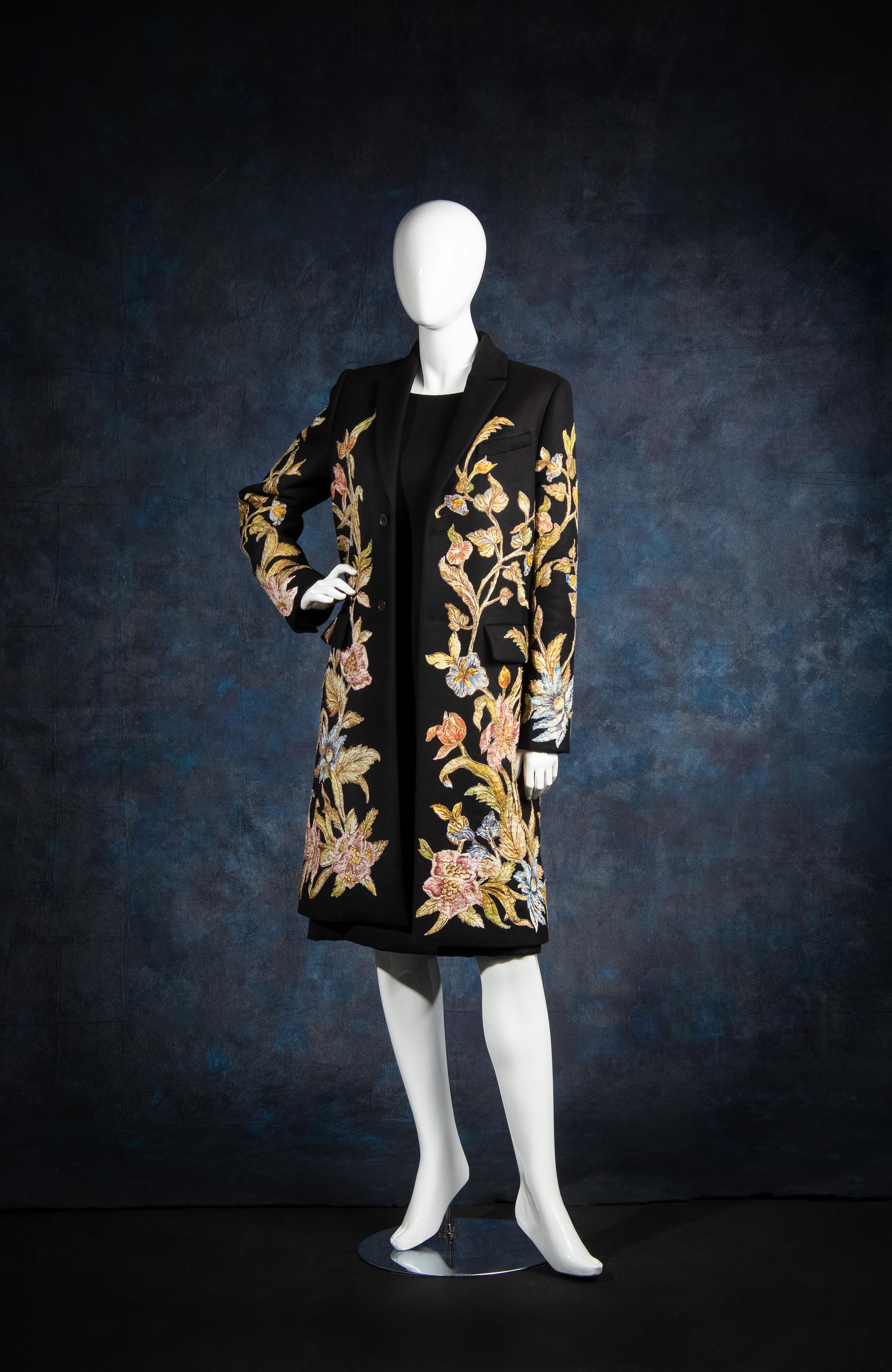 Christian Dior Wool Coat with Floral Appliqué and Embroidery, Fall 2018