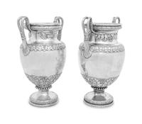 A Matched Pair of English Silver-Plate Urn-Form Wine Coolers