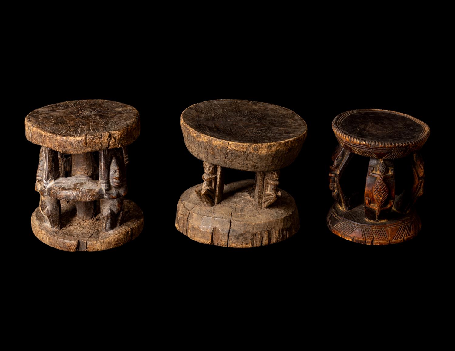 Three Dogon Wood Stools