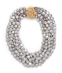 YELLOW GOLD, CULTURED PEARL AND DIAMOND CONVERTIBLE NECKLACE/BROOCH