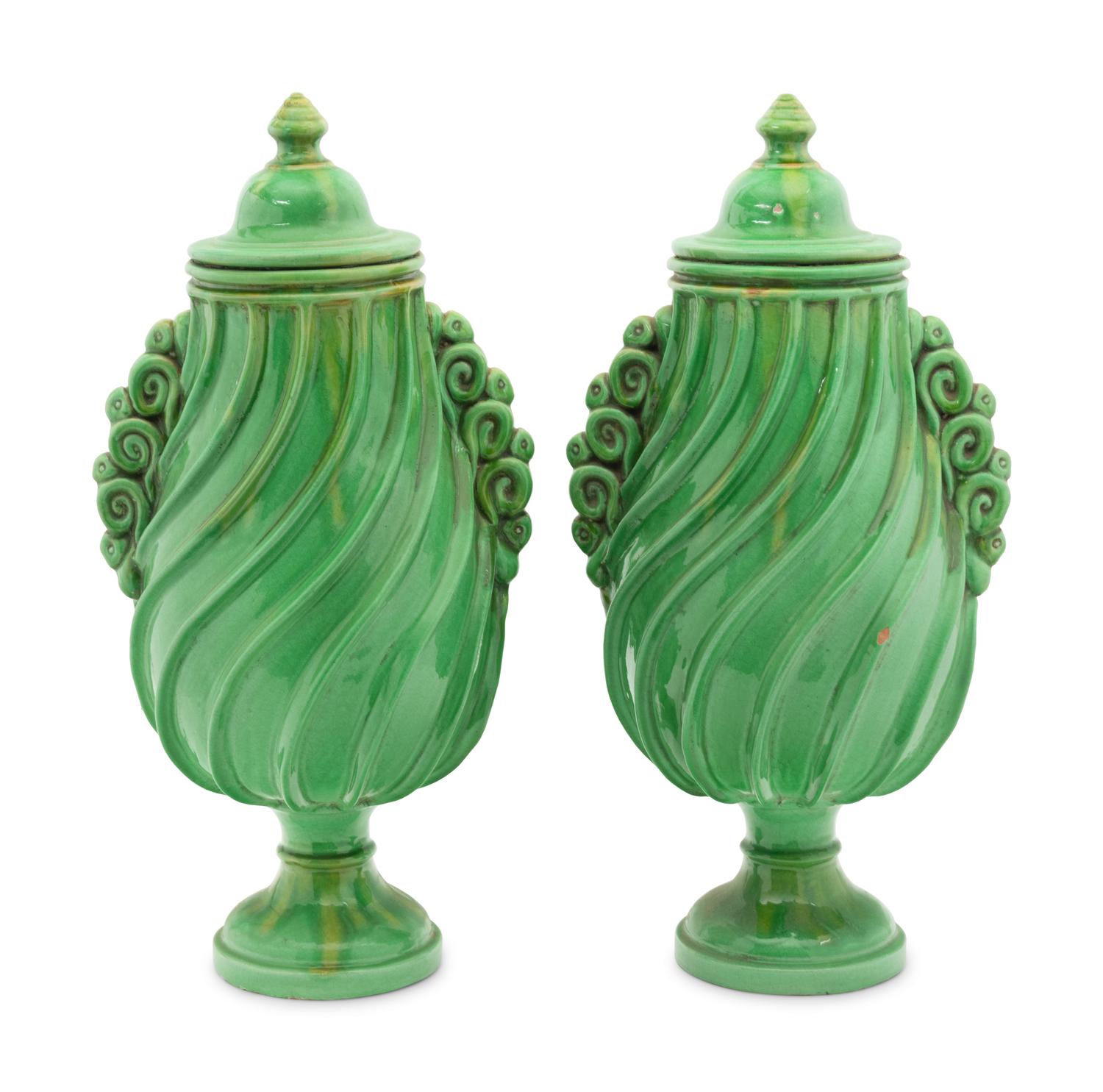 A Pair of Continental Ceramic Covered Urns
