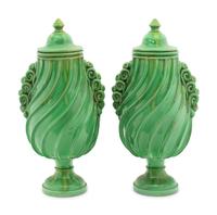 A Pair of Continental Ceramic Covered Urns