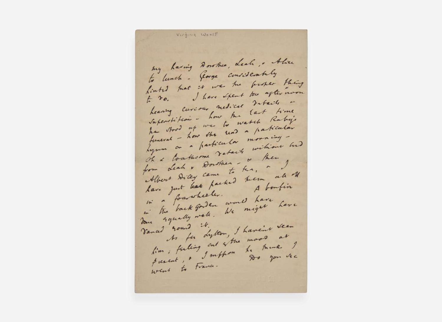 [Literature] Woolf, Virginia: Autograph Letter, initialed