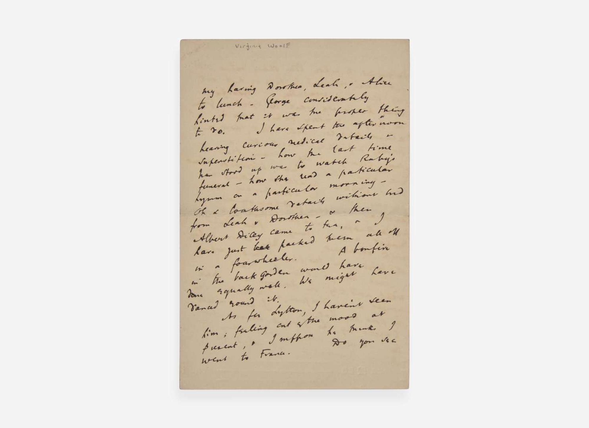 [Literature] Woolf, Virginia: Autograph Letter, initialed